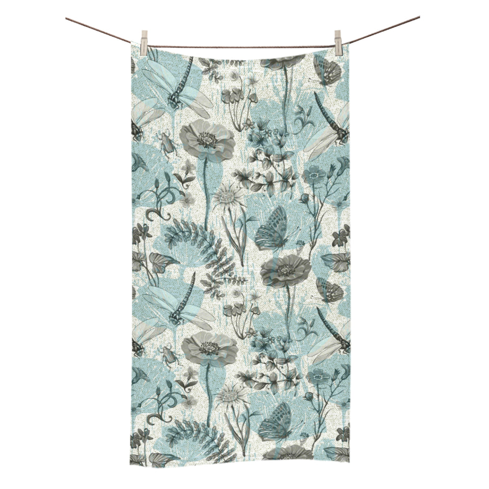 Dragonfly Butterfly Plants insect flower vintage s Bath Towel
