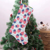 Strawberry pattern blue lines background Christmas Stocking