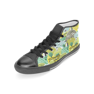 Hand drawn windmill pattern Women's High Top Canvas Shoes Black