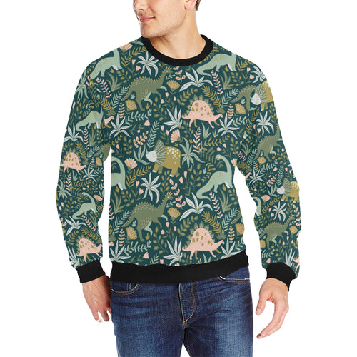 dinosaurs tropical leaves flower pattern Men's Crew Neck Sweatshirt