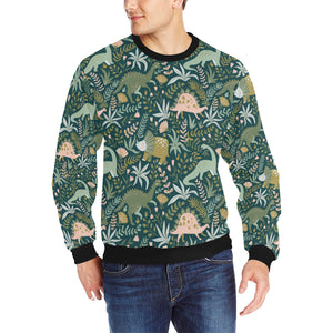 dinosaurs tropical leaves flower pattern Men's Crew Neck Sweatshirt
