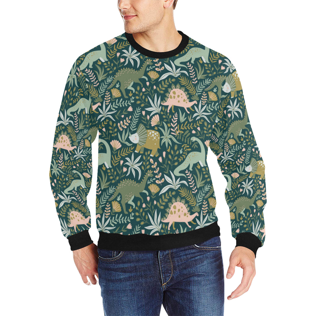 dinosaurs tropical leaves flower pattern Men's Crew Neck Sweatshirt
