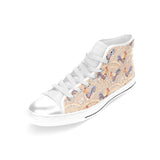 Cute rooster chicken cock floral ornament backgrou Women's High Top Canvas Shoes White