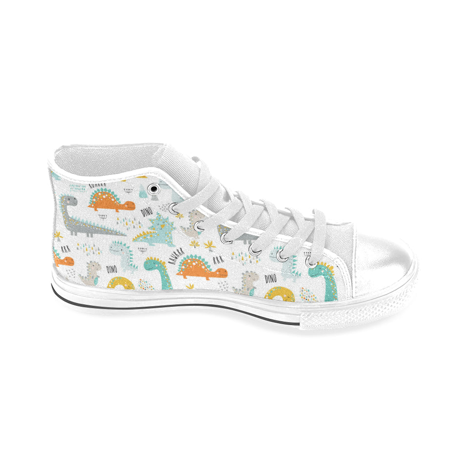 Cute funny kids dinosaurs pattern Men's High Top Canvas Shoes White