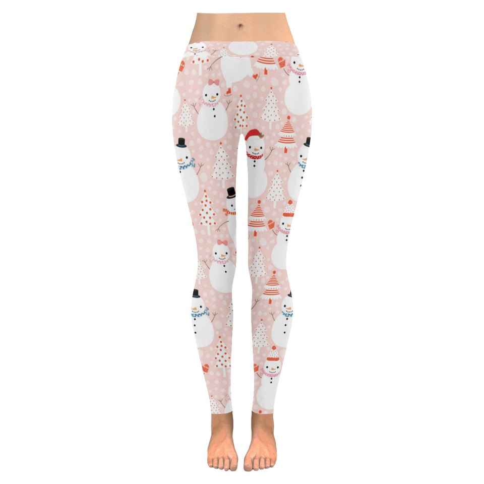 Cute snowman christmas tree snowpink background Women's Legging Fulfilled In US