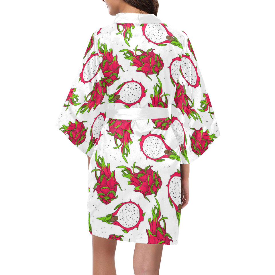 dragon fruits white background Women's Short Kimono Robe