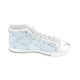 Dolphin blue striped background Men's High Top Canvas Shoes White