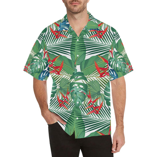 heliconia palm and monstera  leaves pattern Men's All Over Print Hawaiian Shirt