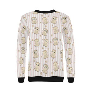 cute owl leaf Women's Crew Neck Sweatshirt