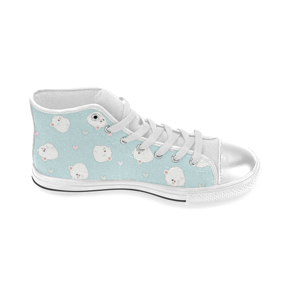 White cute hamsters heart pattern Women's High Top Canvas Shoes White