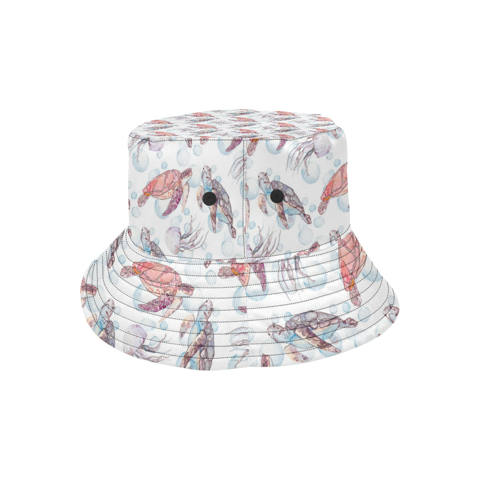 Watercolor sea turtle jellyfish pattern Unisex Bucket Hat