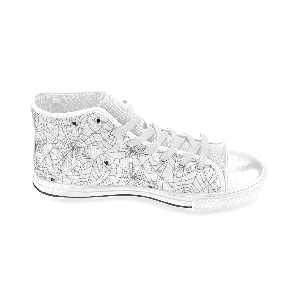 Spider web cobweb pattern white background Men's High Top Canvas Shoes White