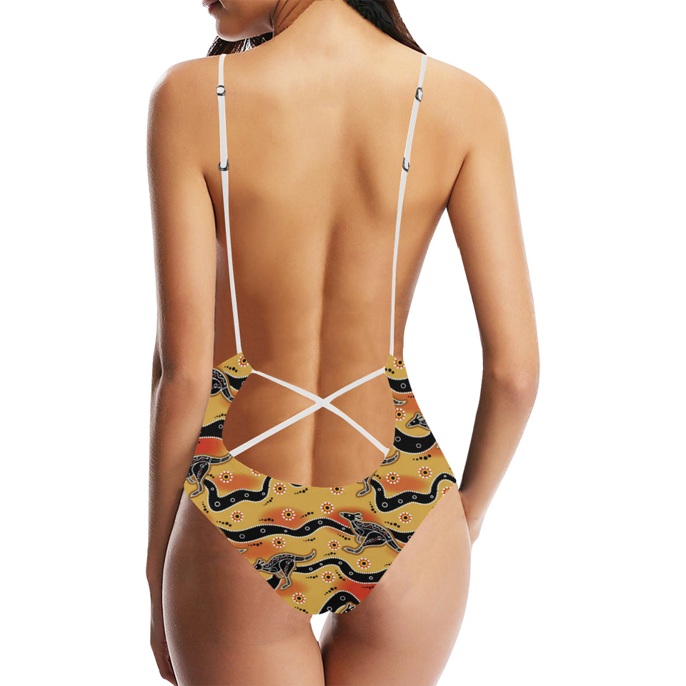 Kangaroo Australian aboriginal art pattern Women's One-Piece Swimsuit