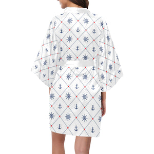 Anchor rudder nautical design pattern Women's Short Kimono Robe