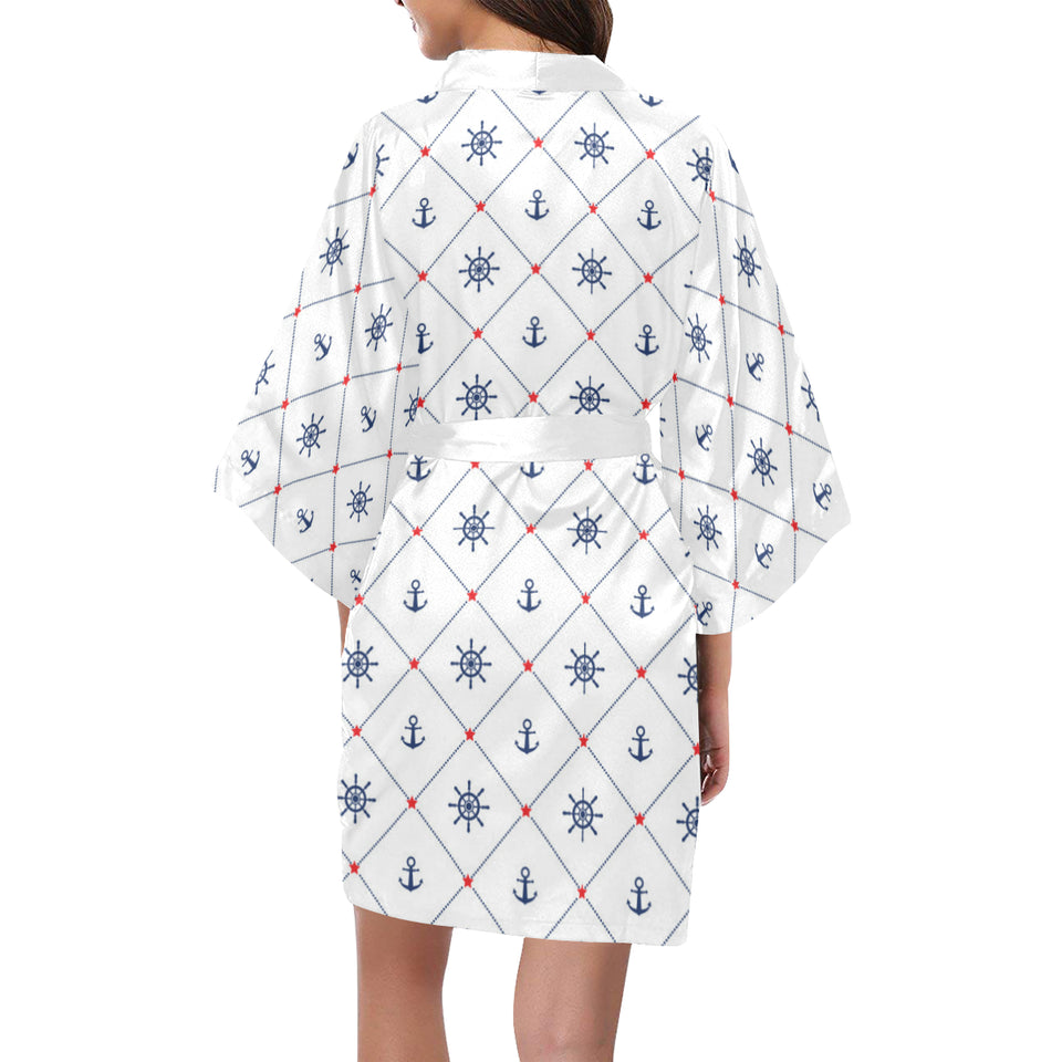 Anchor rudder nautical design pattern Women's Short Kimono Robe