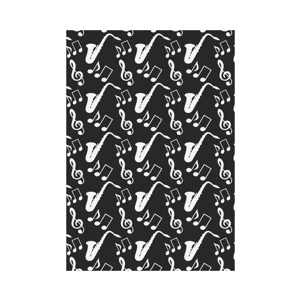 Saxophone music notes treble clef black white them House Flag Garden Flag