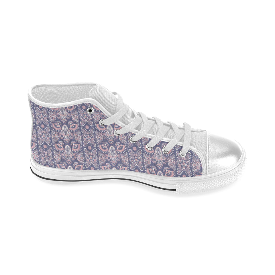 Indian Batik Style pattern Women's High Top Canvas Shoes White