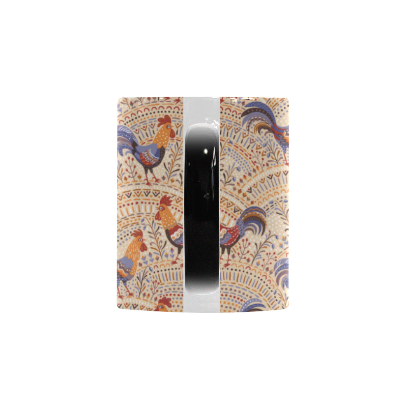 Cute rooster chicken cock floral ornament backgrou Morphing Mug Heat Changing Mug
