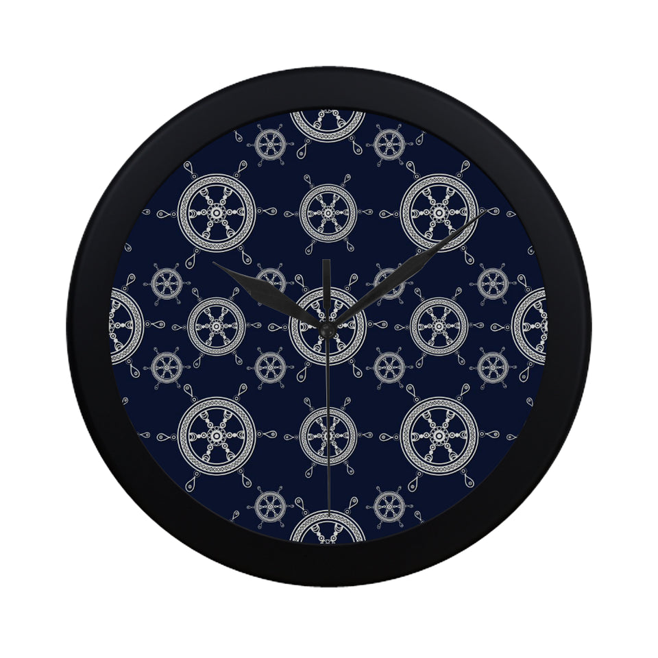 nautical steering wheel design pattern Elegant Black Wall Clock