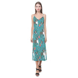 Boston terrier beautiful flower pattern V-Neck Open Fork Long Dress
