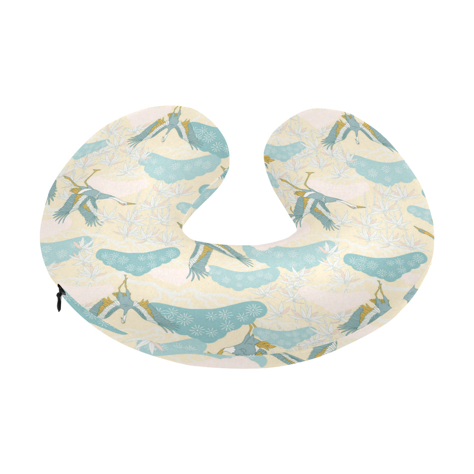 Bonsai bamboo stork japanese pattern cream theme U-Shaped Travel Neck Pillow