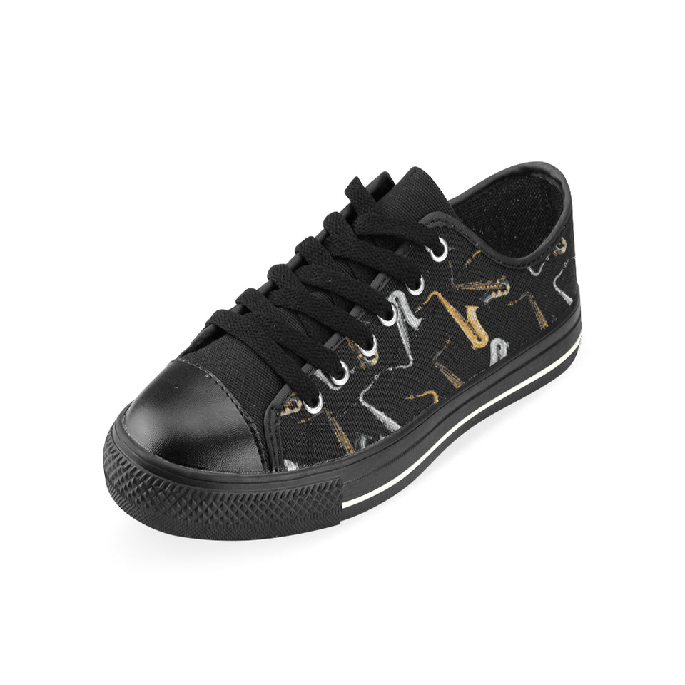 saxophone design pattern Men's Low Top Canvas Shoes Black