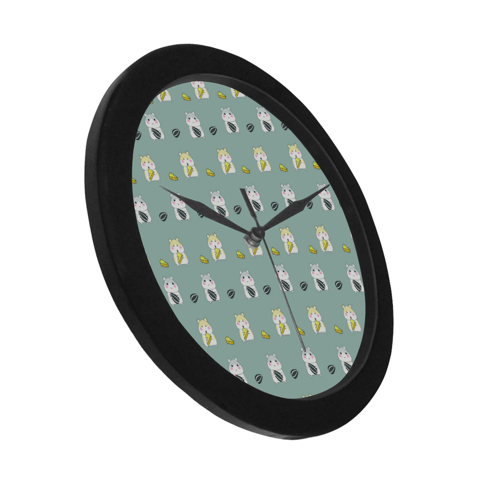 Cute hamster cheese pattern Elegant Black Wall Clock