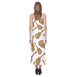 Paint Guitar Pattern V-Neck Open Fork Long Dress