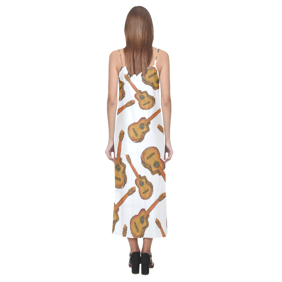 Paint Guitar Pattern V-Neck Open Fork Long Dress