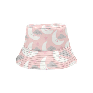 Cute moon cloud star pattern pink dot background Unisex Bucket Hat