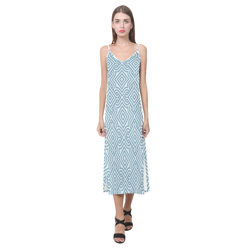 arabic pattern V-Neck Open Fork Long Dress