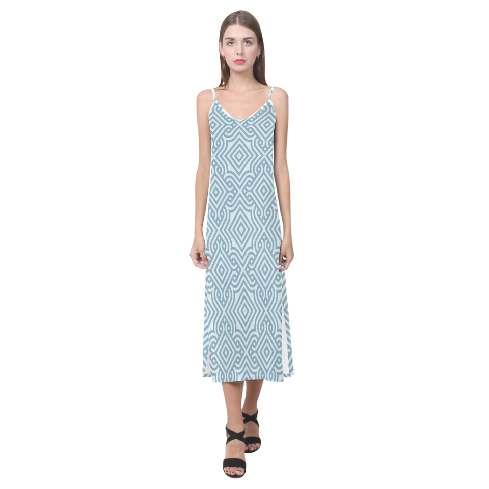 arabic pattern V-Neck Open Fork Long Dress