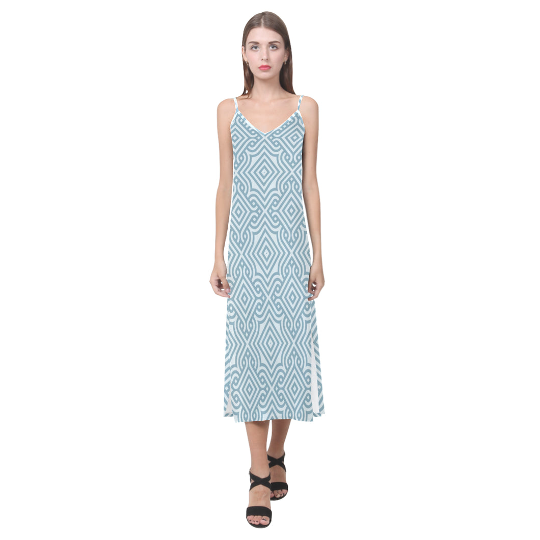 arabic pattern V-Neck Open Fork Long Dress