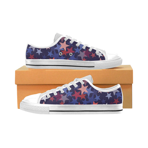 Red blue star pattern Men's Low Top Shoes White