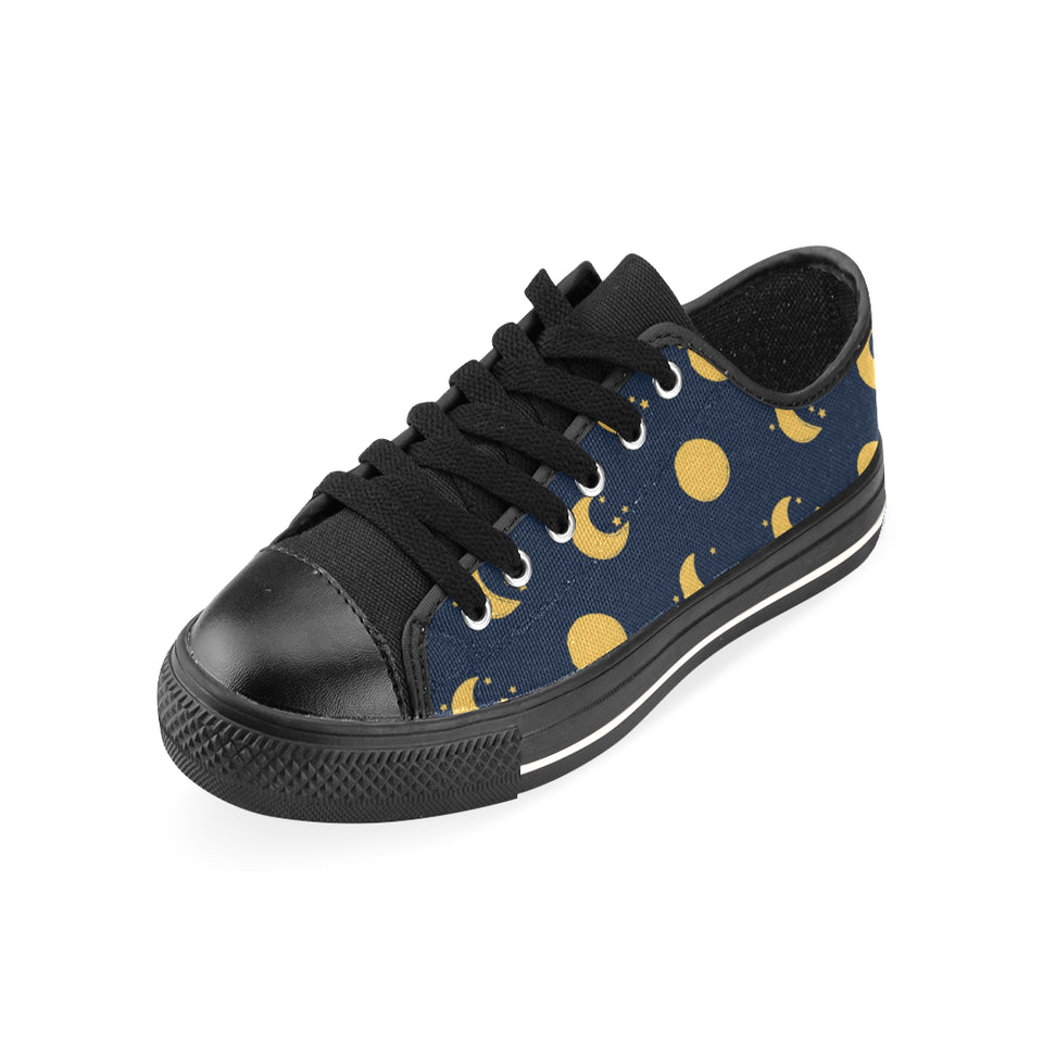 Moon star pattern Men's Low Top Canvas Shoes Black