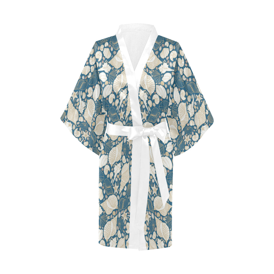 Sea turtle Polynesian Tribal design pattern Women's Short Kimono Robe