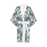 Sea turtle Polynesian Tribal design pattern Women's Short Kimono Robe