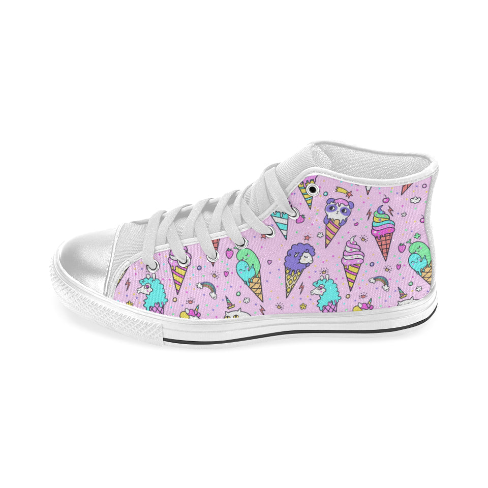 Cute ice cream cone animal pattern Women's High Top Canvas Shoes White