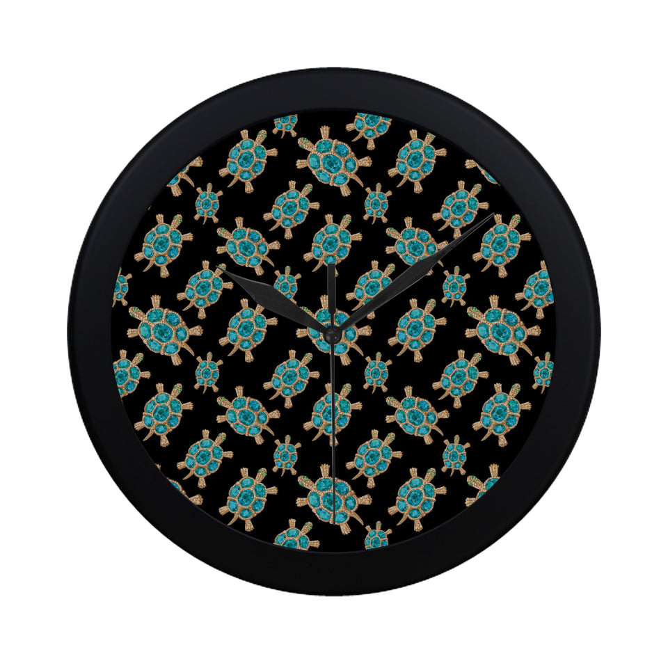 Sea turtle blue stone pattern Elegant Black Wall Clock