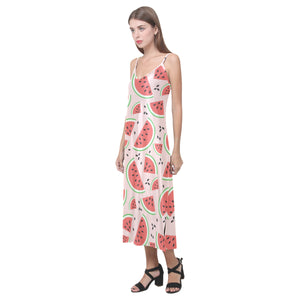 Watermelon pattern V-Neck Open Fork Long Dress