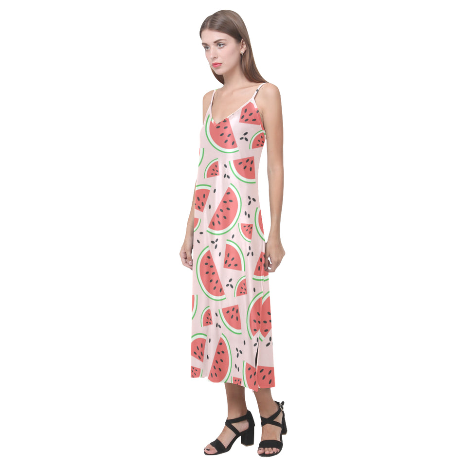 Watermelon pattern V-Neck Open Fork Long Dress