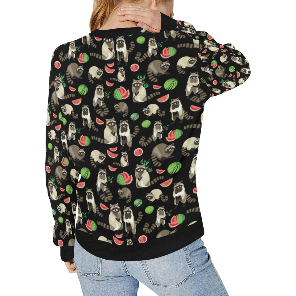 Raccoon watermelon pattern Women's Crew Neck Sweatshirt