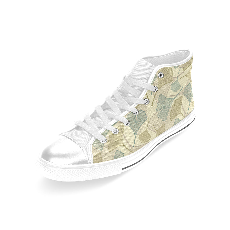 Ginkgo leaves design pattern Women's High Top Canvas Shoes White
