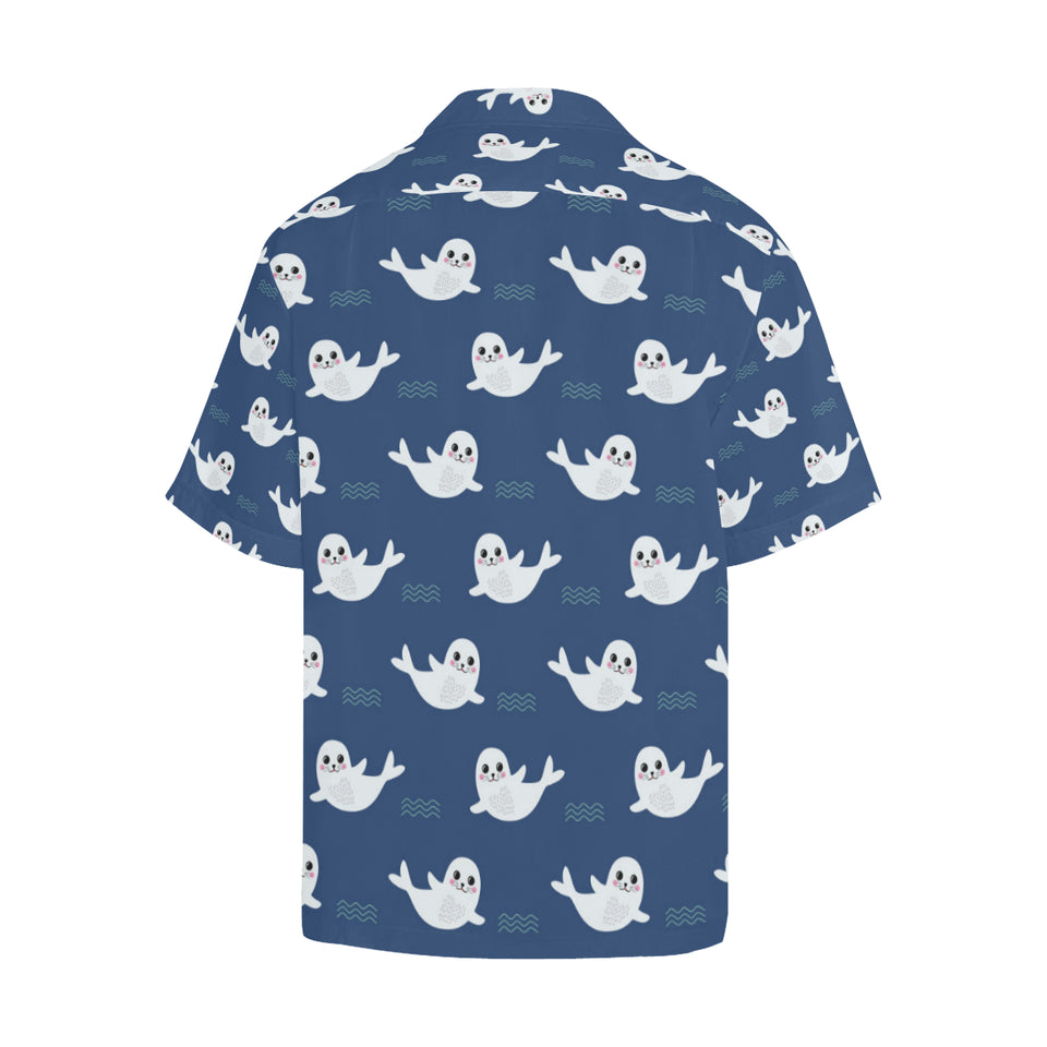 Cute white baby sea lion seal pattern Men's All Over Print Hawaiian Shirt