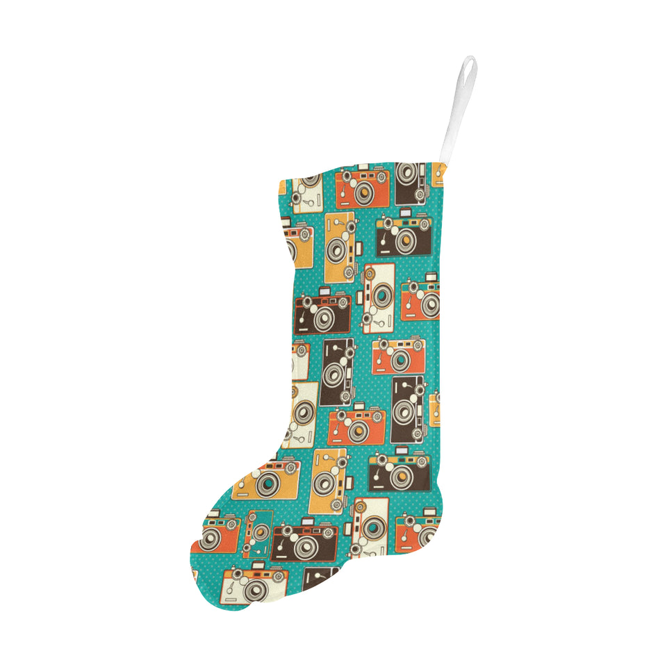 Camera Pattern Print Design 03 Christmas Stocking