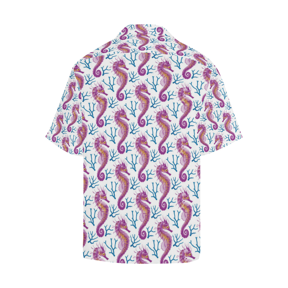 Purple seahorse blue coral pattern Men's All Over Print Hawaiian Shirt