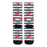 Hand drawn cherry pattern striped background Crew Socks