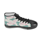 Pink lotus waterlily leaves pattern Women's High Top Canvas Shoes Black