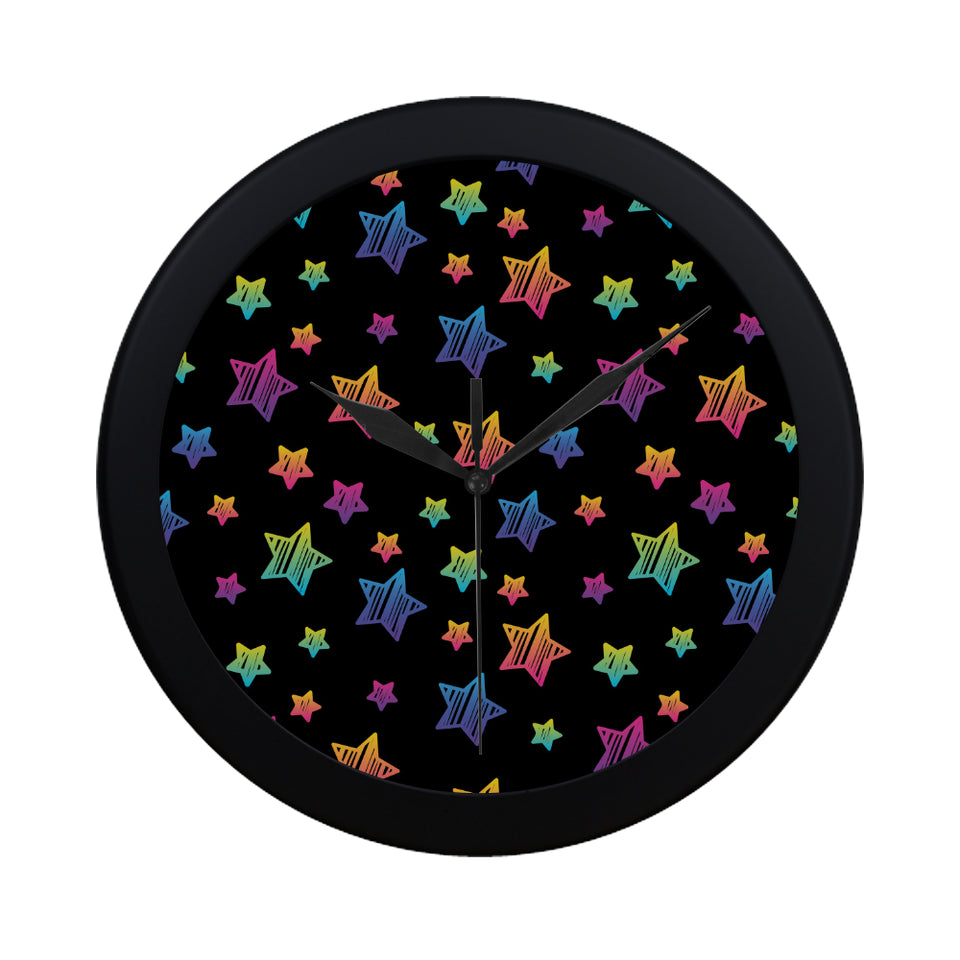 Colorful star pattern Elegant Black Wall Clock