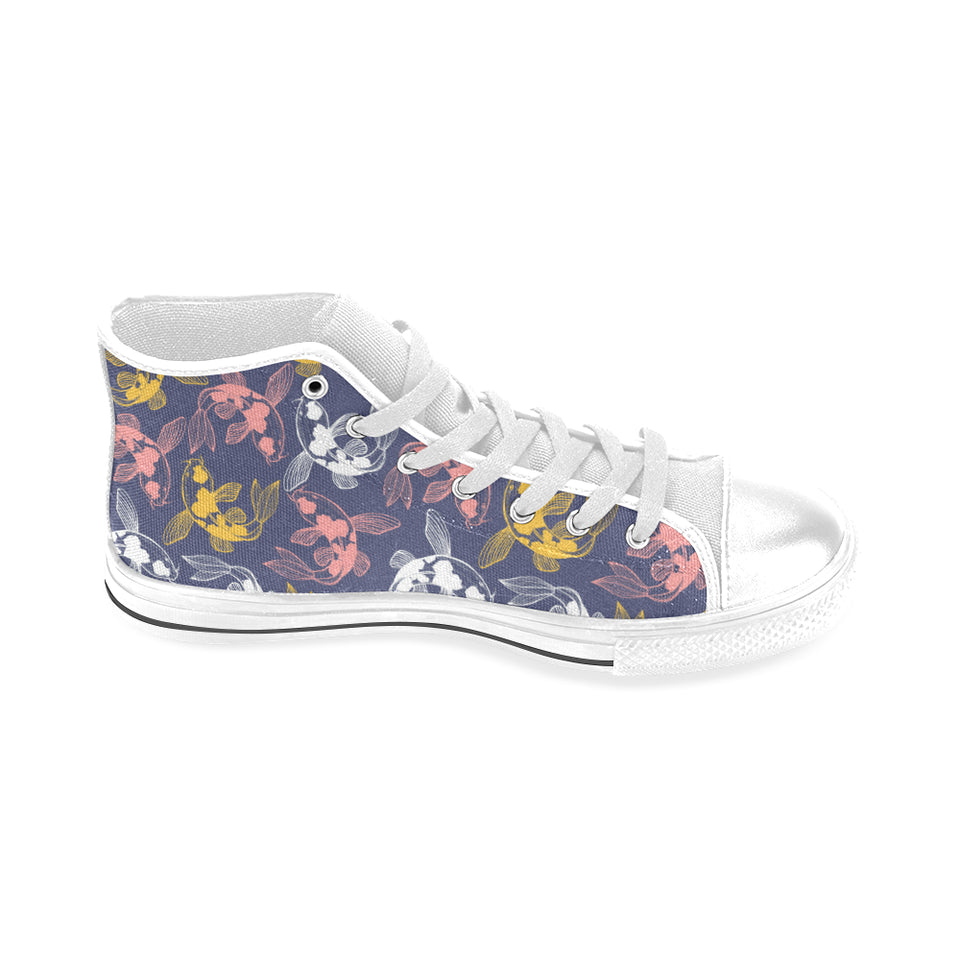Koi Fish Carp Fish pattern Men's High Top Canvas Shoes White